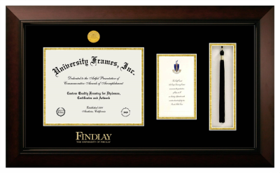 University of Findlay Diploma with Announcement & Tassel Box Frame in Legacy Black Cherry with Black & Gold Mats for document: 8 1/2"h x 11"w  , diploma: 7"h x 4"w  