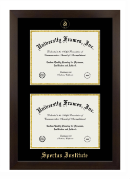 Spertus Institute Double Degree (Stacked) Frame in Manhattan Espresso with Black & Gold Mats for document: 8 1/2"h x 11"w  , document: 8 1/2"h x 11"w  
