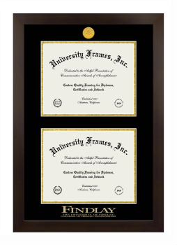 University of Findlay College of Health Professions Double Degree (Stacked) Frame in Manhattan Espresso with Black & Gold Mats for document: 8 1/2"h x 11"w  , document: 8 1/2"h x 11"w  