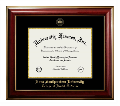 Nova Southeastern University College of Dental Medicine Diploma Frame in Classic Mahogany with Gold Trim with Black & Gold Mats for DOCUMENT: 8 1/2"H X 11"W  