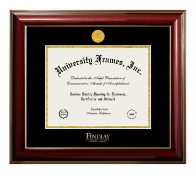 University of Findlay College of Pharmacy Diploma Frame in Classic Mahogany with Gold Trim with Black & Gold Mats for document: 8 1/2"h x 11"w  