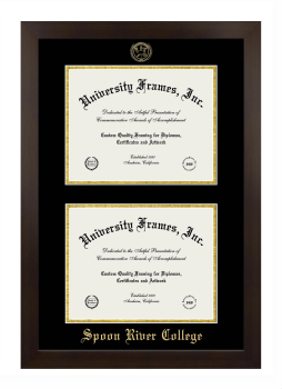Spoon River College Double Degree (Stacked) Frame in Manhattan Espresso with Black & Gold Mats for document: 8 1/2"h x 11"w  , document: 8 1/2"h x 11"w  