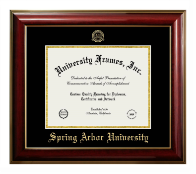 Spring Arbor University Diploma Frame in Classic Mahogany with Gold Trim with Black & Gold Mats for document: 8 1/2"h x 11"w  