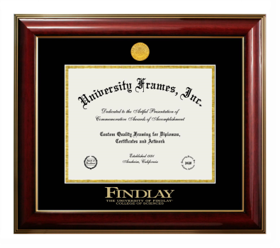 University of Findlay College of Sciences Diploma Frame in Classic Mahogany with Gold Trim with Black & Gold Mats for DOCUMENT: 8 1/2"H X 11"W  