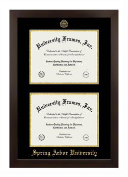 Spring Arbor University Double Degree (Stacked) Frame in Manhattan Espresso with Black & Gold Mats for document: 8 1/2"h x 11"w  , document: 8 1/2"h x 11"w  