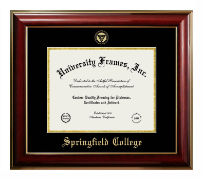 Springfield College (Massachusetts) Diploma Frame in Classic Mahogany with Gold Trim with Black & Gold Mats for DOCUMENT: 8 1/2"H X 11"W  