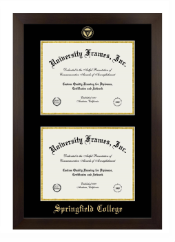 Springfield College (Massachusetts) Double Degree (Stacked) Frame in Manhattan Espresso with Black & Gold Mats for document: 8 1/2"h x 11"w  , document: 8 1/2"h x 11"w  