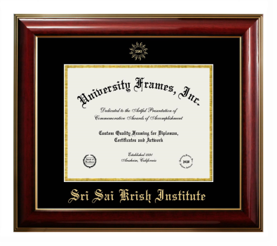 Sri Sai Krish Institute Diploma Frame in Classic Mahogany with Gold Trim with Black & Gold Mats for DOCUMENT: 8 1/2"H X 11"W  