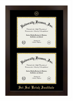 Sri Sai Krish Institute Double Degree (Stacked) Frame in Manhattan Espresso with Black & Gold Mats for document: 8 1/2"h x 11"w  , document: 8 1/2"h x 11"w  