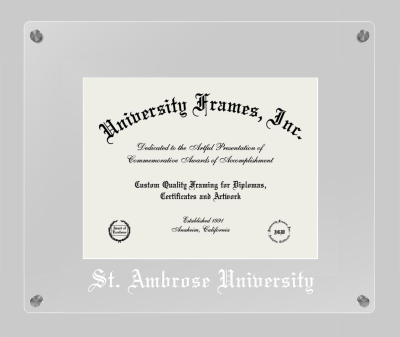 St. Ambrose University Lucent Clear-over-Clear Frame in Lucent Clear Moulding with Lucent Clear Mat for document: 8 1/2"h x 11"w  