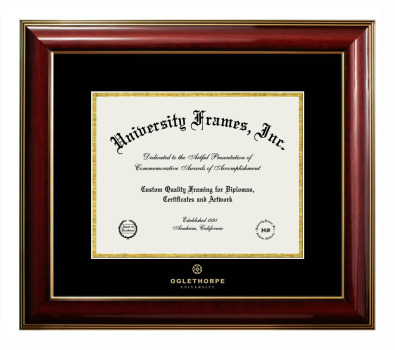 Oglethorpe University Diploma Frame in Classic Mahogany with Gold Trim with Black & Gold Mats for document: 8 1/2"h x 11"w  