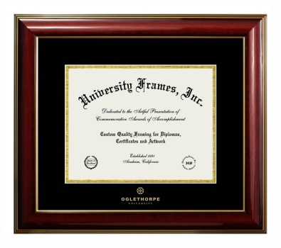 Oglethorpe University Diploma Frame in Classic Mahogany with Gold Trim with Black & Gold Mats for DOCUMENT: 8 1/2"H X 11"W  