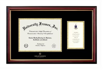 Oglethorpe University Diploma with Announcement Frame in Petite Mahogany with Gold Trim with Black & Gold Mats for document: 8 1/2"h x 11"w  , diploma: 7"h x 4"w  