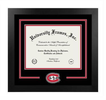 St. Cloud State University Logo Mat Frame in Manhattan Black with Black & Red Mats for DOCUMENT: 8 1/2"H X 11"W  