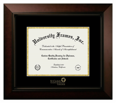 St. Cloud Technical & Community College Diploma Frame in Legacy Black Cherry with Black & Gold Mats for DOCUMENT: 8 1/2"H X 11"W  