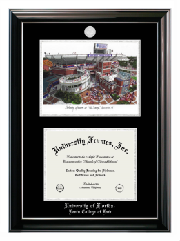 University of Florida Levin College of Law Double Opening with Campus Image (Stacked) Frame in Classic Ebony with Silver Trim with Black & Silver Mats for document: 8 1/2"h x 11"w  