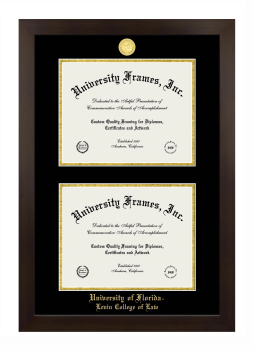 University of Florida Levin College of Law Double Degree (Stacked) Frame in Manhattan Espresso with Black & Gold Mats for document: 8 1/2"h x 11"w  , document: 8 1/2"h x 11"w  