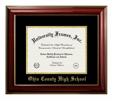 Ohio County High School Diploma Frame in Classic Mahogany with Gold Trim with Black & Gold Mats for document: 8 1/2"h x 11"w  