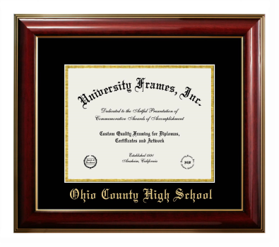 Ohio County High School Diploma Frame in Classic Mahogany with Gold Trim with Black & Gold Mats for DOCUMENT: 8 1/2"H X 11"W  