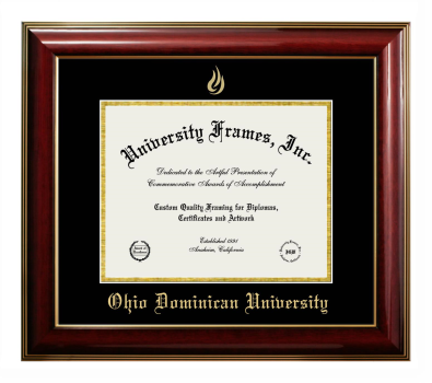 Ohio Dominican University Diploma Frame in Classic Mahogany with Gold Trim with Black & Gold Mats for document: 8 1/2"h x 11"w  