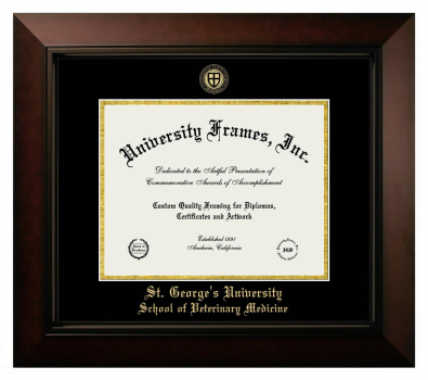 St. George's University School of Veterinary Medicine Diploma Frame in Legacy Black Cherry with Black & Gold Mats for DOCUMENT: 8 1/2"H X 11"W  