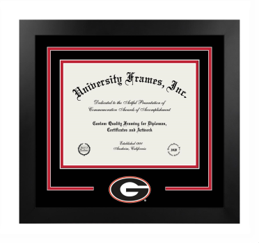 The University of Georgia Logo Mat Frame in Manhattan Black with Black & Red Mats for DOCUMENT: 8 1/2"H X 11"W  