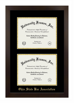 Ohio State Bar Association Double Degree (Stacked) Frame in Manhattan Espresso with Black & Gold Mats for document: 8 1/2"h x 11"w  , document: 8 1/2"h x 11"w  