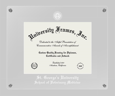 St. George's University School of Veterinary Medicine Lucent Clear-over-Clear Frame in Lucent Clear Moulding with Lucent Clear Mat for document: 8 1/2"h x 11"w  