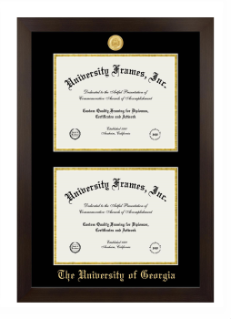 The University of Georgia Double Degree (Stacked) Frame in Manhattan Espresso with Black & Gold Mats for DOCUMENT: 8 1/2"H X 11"W  , DOCUMENT: 8 1/2"H X 11"W  