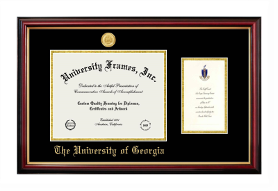 The University of Georgia Diploma with Announcement Frame in Petite Mahogany with Gold Trim with Black & Gold Mats for DOCUMENT: 8 1/2"H X 11"W  ,  7"H X 4"W  