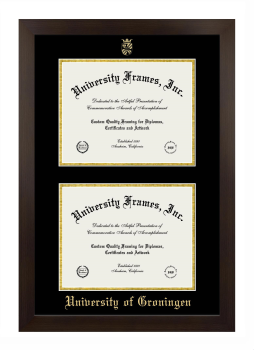 University of Groningen Double Degree (Stacked) Frame in Manhattan Espresso with Black & Gold Mats for document: 8 1/2"h x 11"w  , document: 8 1/2"h x 11"w  