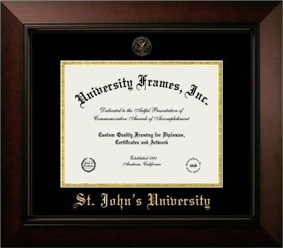 St. John's University (New York) Diploma Frame in Legacy Black Cherry with Black & Gold Mats for DOCUMENT: 8 1/2"H X 11"W  