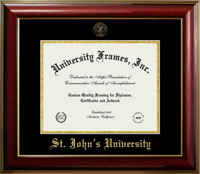 St. John's University (New York) Diploma Frame in Classic Mahogany with Gold Trim with Black & Gold Mats for document: 8 1/2"h x 11"w  