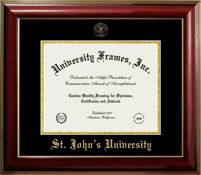St. John's University (New York) Diploma Frame in Classic Mahogany with Gold Trim with Black & Gold Mats for DOCUMENT: 8 1/2"H X 11"W  