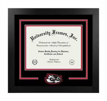 University of Hawaii - West Oahu Logo Mat Frame in Manhattan Black with Black & Red Mats for DOCUMENT: 8 1/2"H X 11"W  