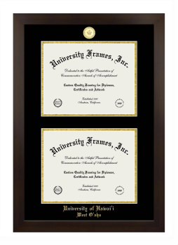 University of Hawaii - West Oahu Double Degree (Stacked) Frame in Manhattan Espresso with Black & Gold Mats for document: 8 1/2"h x 11"w  , document: 8 1/2"h x 11"w  