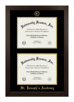 St. Joseph's Academy Double Degree (Stacked) Frame in Manhattan Espresso with Black & Gold Mats for document: 8 1/2"h x 11"w  , document: 8 1/2"h x 11"w  