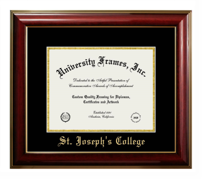 St. Joseph's College (New York) Diploma Frame in Classic Mahogany with Gold Trim with Black & Gold Mats for DOCUMENT: 8 1/2"H X 11"W  