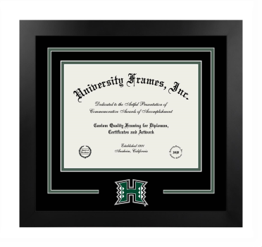 University of Hawaii at Hilo College of Business & Economics Logo Mat Frame in Manhattan Black with Black & Forest Green Mats for document: 8 1/2"h x 11"w  