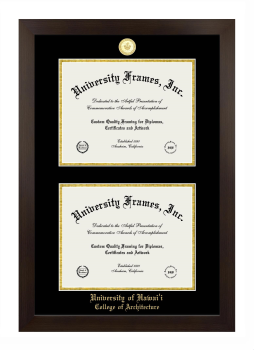 University of Hawaii College of Architecture Double Degree (Stacked) Frame in Manhattan Espresso with Black & Gold Mats for document: 8 1/2"h x 11"w  , document: 8 1/2"h x 11"w  