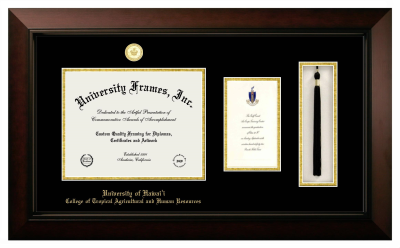 University of Hawaii College of Tropical Agricultural and Human Resources Diploma with Announcement & Tassel Box Frame in Legacy Black Cherry with Black & Gold Mats for document: 8 1/2"h x 11"w  , diploma: 7"h x 4"w  