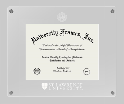 St. Lawrence University Lucent Clear-over-Clear Frame in Lucent Clear Moulding with Lucent Clear Mat for document: 8 1/2"h x 11"w  