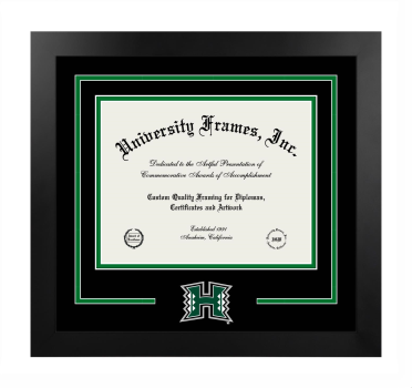University of Hawaii School of Nursing and Dental Hygiene Logo Mat Frame in Manhattan Black with Black & Kelly Green Mats for document: 8 1/2"h x 11"w  