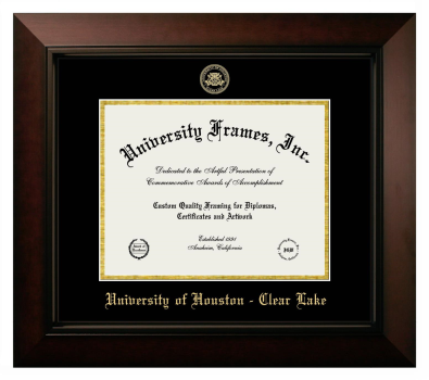 University of Houston Clear Lake Diploma Frame in Legacy Black Cherry with Black & Gold Mats for DOCUMENT: 8 1/2"H X 11"W  