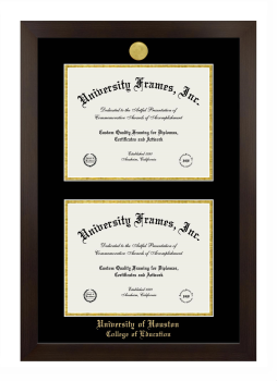 University of Houston College of Education Double Degree (Stacked) Frame in Manhattan Espresso with Black & Gold Mats for document: 8 1/2"h x 11"w  , document: 8 1/2"h x 11"w  
