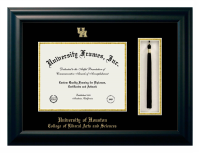 University of Houston College of Liberal Arts and Sciences Diploma with Tassel Box Frame in Satin Black with Black & Gold Mats for DOCUMENT: 8 1/2"H X 11"W  