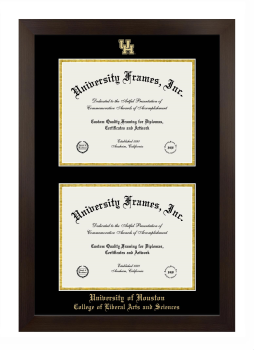 University of Houston College of Liberal Arts and Sciences Double Degree (Stacked) Frame in Manhattan Espresso with Black & Gold Mats for document: 8 1/2"h x 11"w  , document: 8 1/2"h x 11"w  