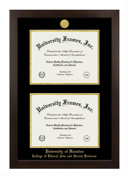 University of Houston College of Liberal Arts and Social Sciences Double Degree (Stacked) Frame in Manhattan Espresso with Black & Gold Mats for document: 8 1/2"h x 11"w  , document: 8 1/2"h x 11"w  