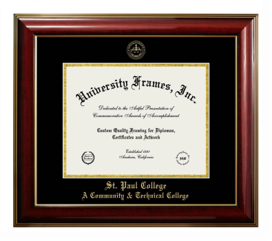 St. Paul College A Community & Technical College Diploma Frame in Classic Mahogany with Gold Trim with Black & Gold Mats for DOCUMENT: 8 1/2"H X 11"W  
