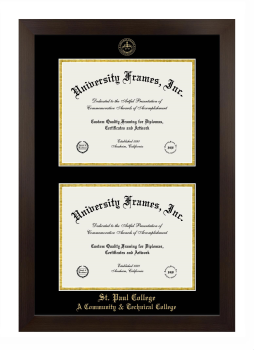 St. Paul College A Community & Technical College Double Degree (Stacked) Frame in Manhattan Espresso with Black & Gold Mats for document: 8 1/2"h x 11"w  , document: 8 1/2"h x 11"w  